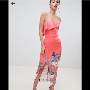 True Violet strapless dress with Butterfly &Flower Print